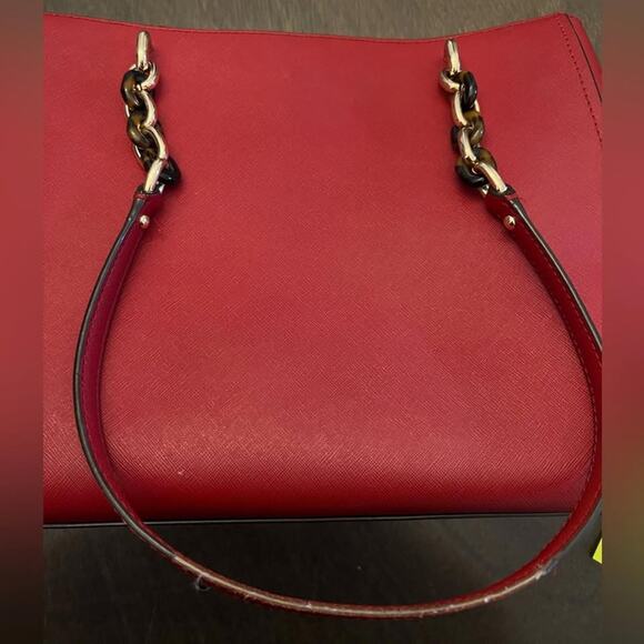 Michael Kors Women’s Leather Tote Bag Burgundy Red Gold Chain Shoulder Purse - Picture 6 of 9